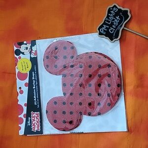 Disney Mickey Mouse New Adhesive Burlap Shapes 6 Red Black Polka Dot